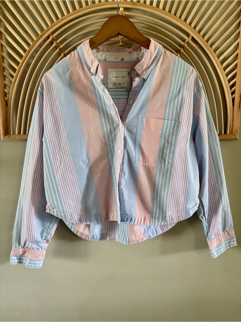 American Eagle Outfitters Pastel Blue & Pink Striped Button-Down